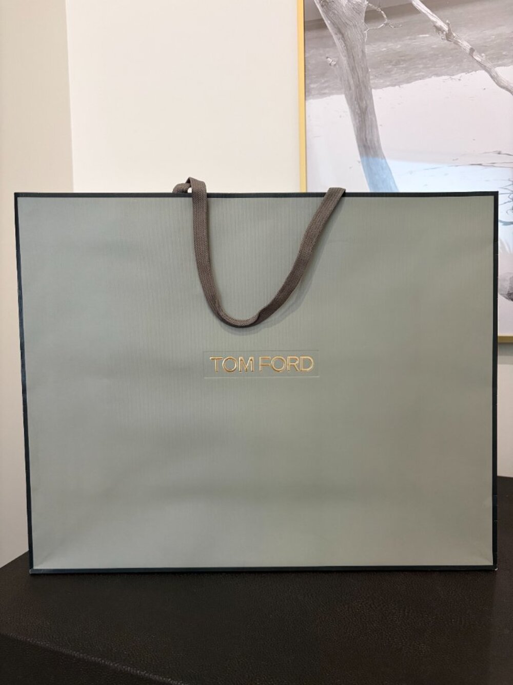 Tom Ford Shopping Gift Bags Set of 2 — Gray Gold Logo, Lg 18x14x6.5"